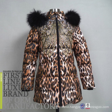 2017 Women Leopard Printing Fashion Product Goose Down Filling Winter Jacket Fur Collar